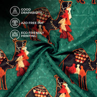 Viridain Green And Brown Gamthee Pattern Digital Print Jacquard Booti Japan Satin Fabric (Width 56 Inches)