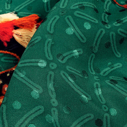 Viridain Green And Brown Gamthee Pattern Digital Print Jacquard Booti Japan Satin Fabric (Width 56 Inches)