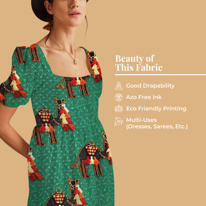 Viridain Green And Brown Gamthee Pattern Digital Print Jacquard Booti Japan Satin Fabric (Width 56 Inches)