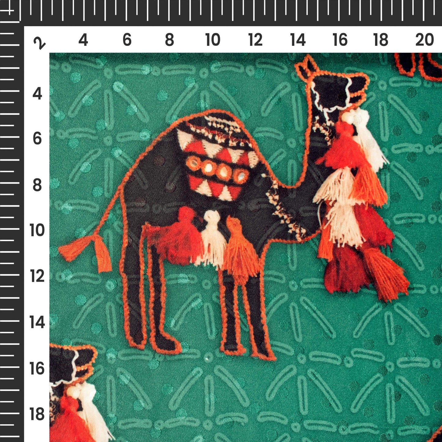Viridain Green And Brown Gamthi Pattern Digital Print Jacquard Booti Japan Satin Fabric (Width 56 Inches)