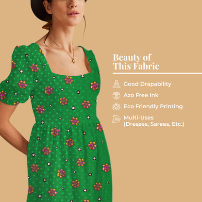Forest Green And Dark Pink Gamthee Pattern Digital Print Jacquard Booti Japan Satin Fabric (Width 56 Inches)