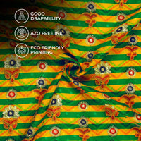 Cyber Yellow And Basil Green Gamthee Pattern Digital Print Jacquard Booti Japan Satin Fabric (Width 56 Inches)