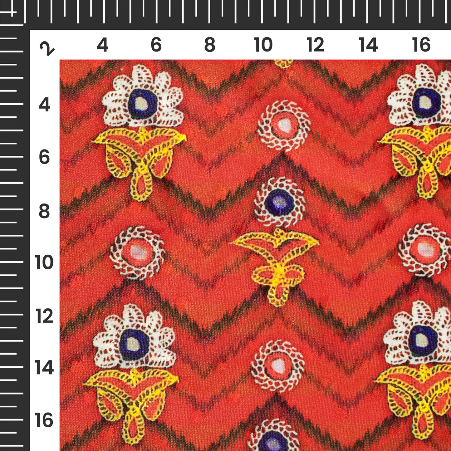 Vermilion Red And Corn Yellow Gamthi Pattern Digital Print Jacquard Bo ...