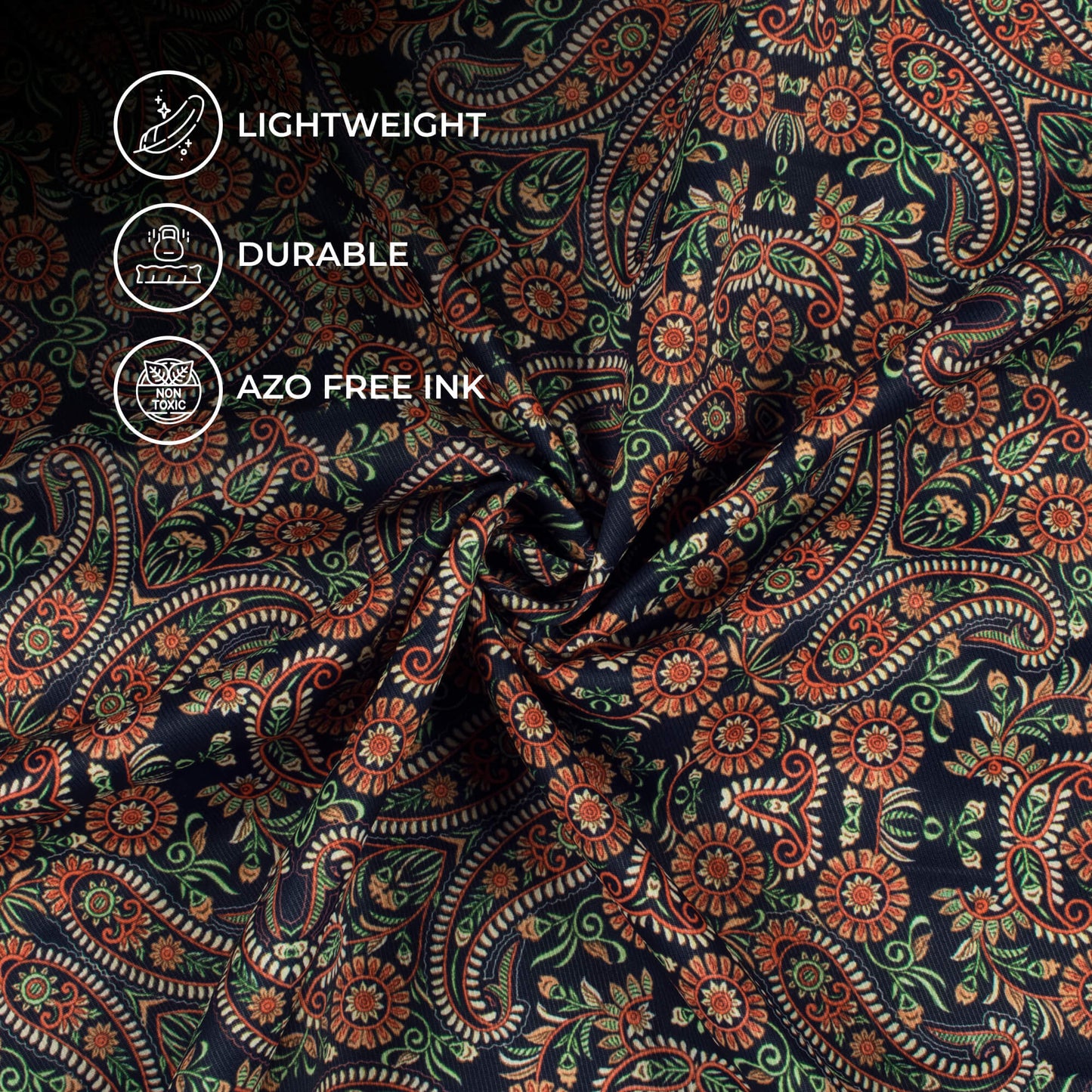 Dark Blue And Dusty Red Paisley Pattern Digital Print Twill Fabric (Width 56 Inches)