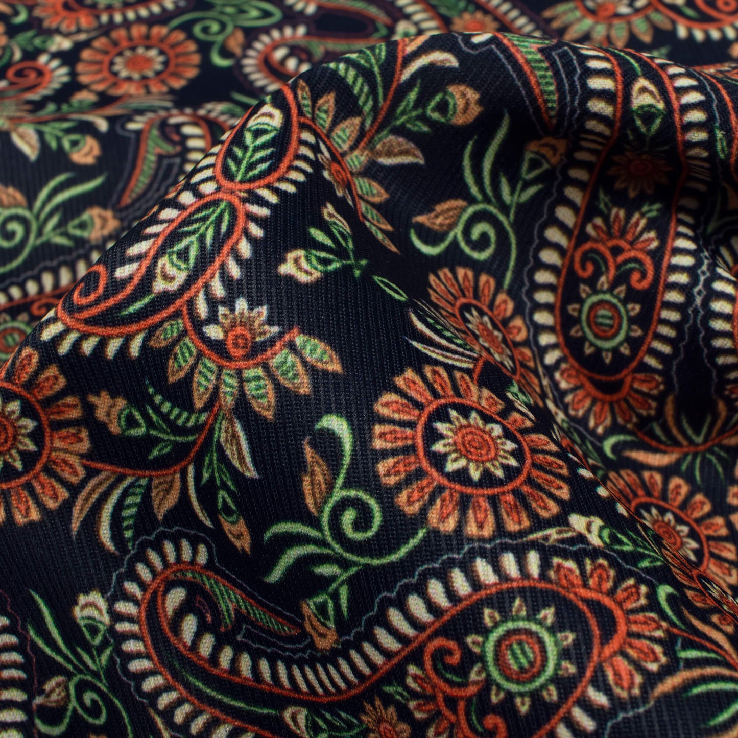 Dark Blue And Dusty Red Paisley Pattern Digital Print Twill Fabric (Width 56 Inches)