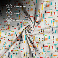 Off White And Red Abstract Pattern Digital Print Twill Fabric (Width 56 Inches)