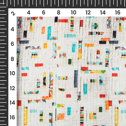 Off White And Red Abstract Pattern Digital Print Twill Fabric (Width 56 Inches)