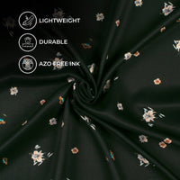 Dark Forest Green And Off White Floral Pattern Digital Print Twill Fabric (Width 56 Inches)