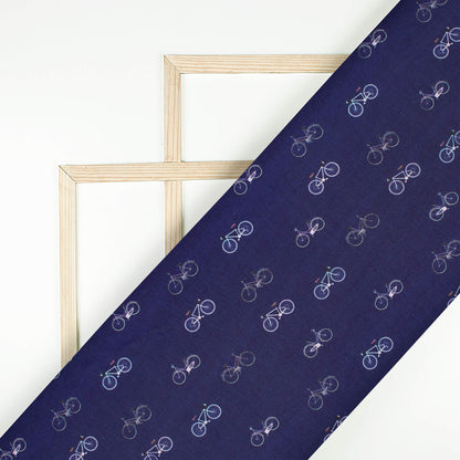 Space Blue And White Quirky Pattern Digital Print Twill Fabric (Width 56 Inches)