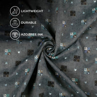 Charcoal Grey And White Geometric Pattern Digital Print Twill Fabric (Width 56 Inches)