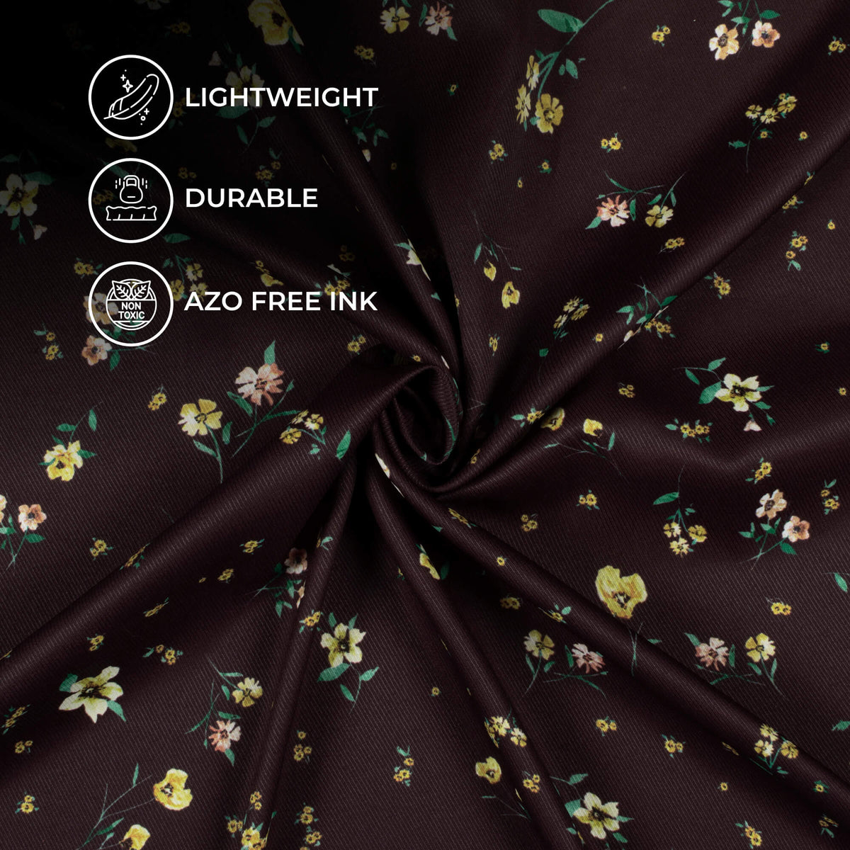 Dark Brown And Corn Yellow Floral Pattern Digital Print Twill Fabric (Width 56 Inches)