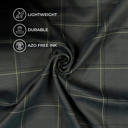 Slate Grey And Corn Yellow Checks Pattern Digital Print Twill Fabric (Width 56 Inches)