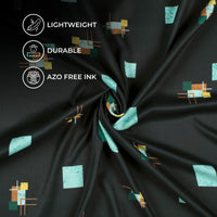 Charleston Green And Pastel Blue Geometric Pattern Digital Print Twill Fabric (Width 56 Inches)