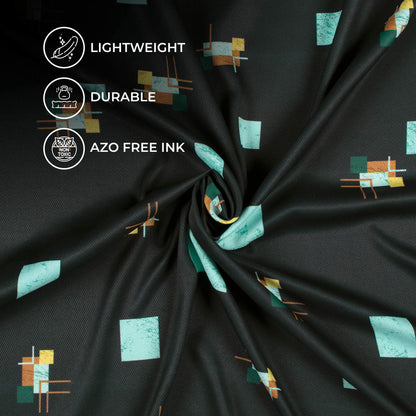 Charleston Green And Pastel Blue Geometric Pattern Digital Print Twill Fabric (Width 56 Inches)