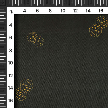 Dark Brown And Royal Yellow Abstract Pattern Digital Print Twill Fabric (Width 56 Inches)