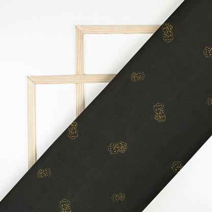 Dark Brown And Royal Yellow Abstract Pattern Digital Print Twill Fabric (Width 56 Inches)