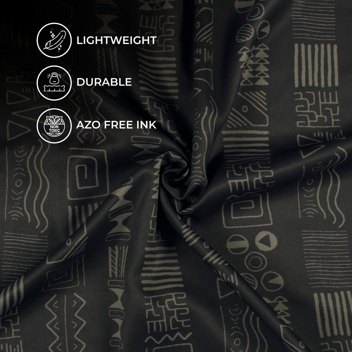 Iron Black And Grey Abstract Pattern Digital Print Twill Fabric (Width 56 Inches)