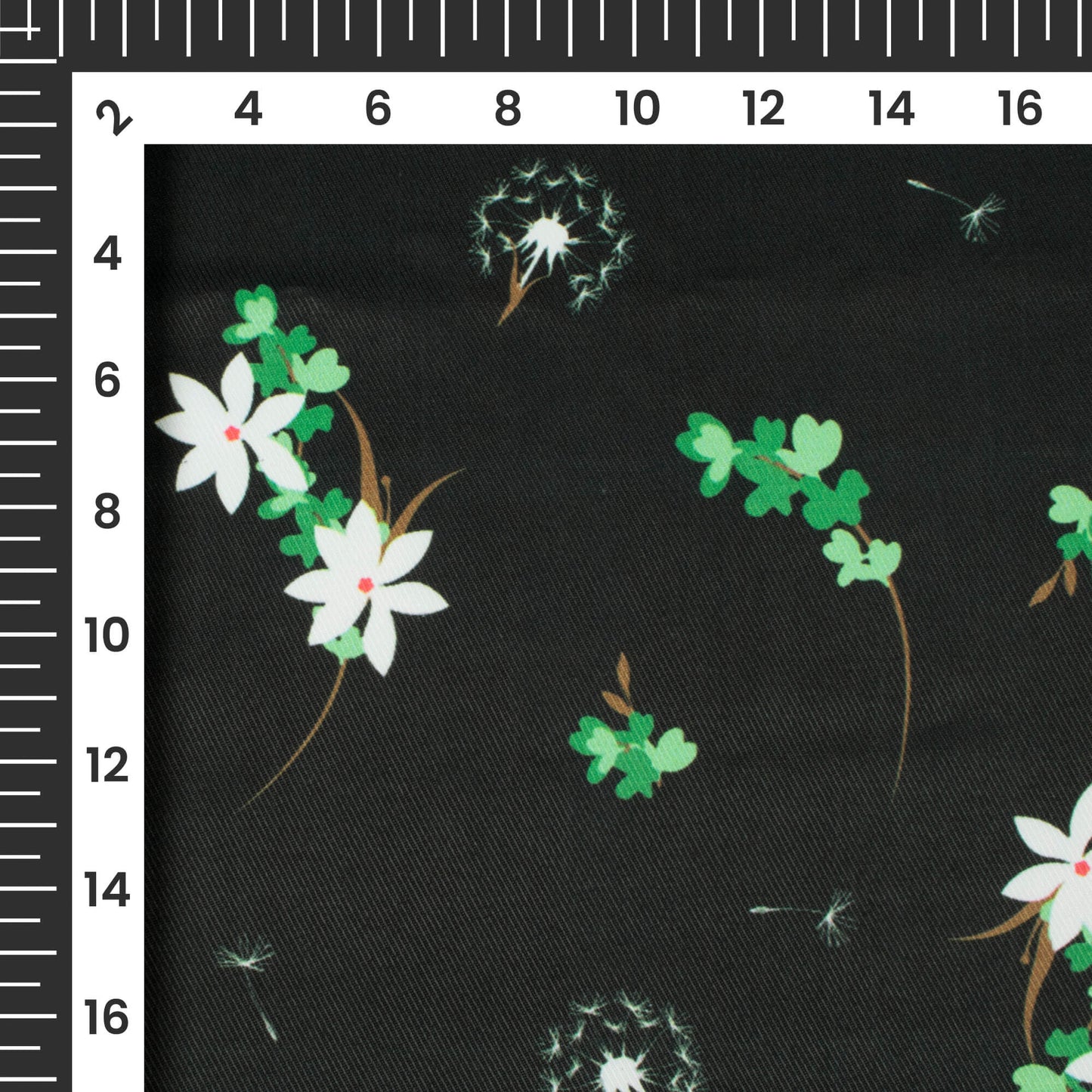 Charleston Green And White Floral Pattern Digital Print Twill Fabric (Width 56 Inches)