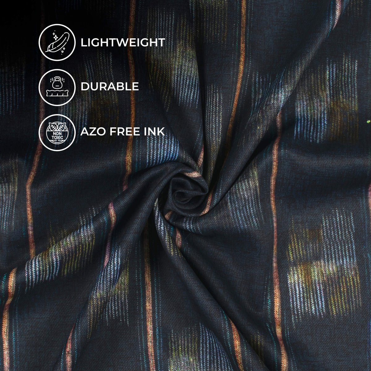 Dark Blue And Moss Green Abstract Pattern Digital Print Twill Fabric (Width 56 Inches)