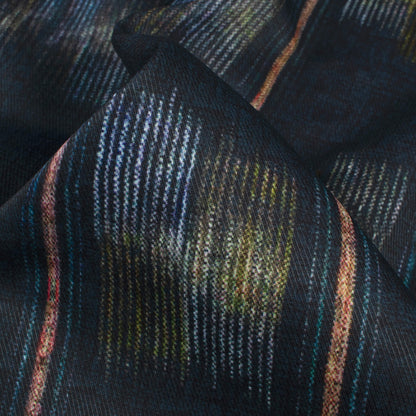Dark Blue And Moss Green Abstract Pattern Digital Print Twill Fabric (Width 56 Inches)