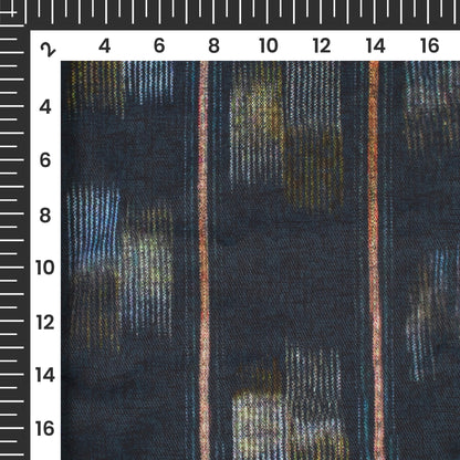 Dark Blue And Moss Green Abstract Pattern Digital Print Twill Fabric (Width 56 Inches)