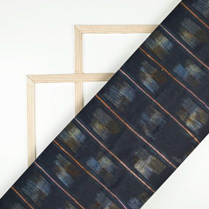 Dark Blue And Moss Green Abstract Pattern Digital Print Twill Fabric (Width 56 Inches)