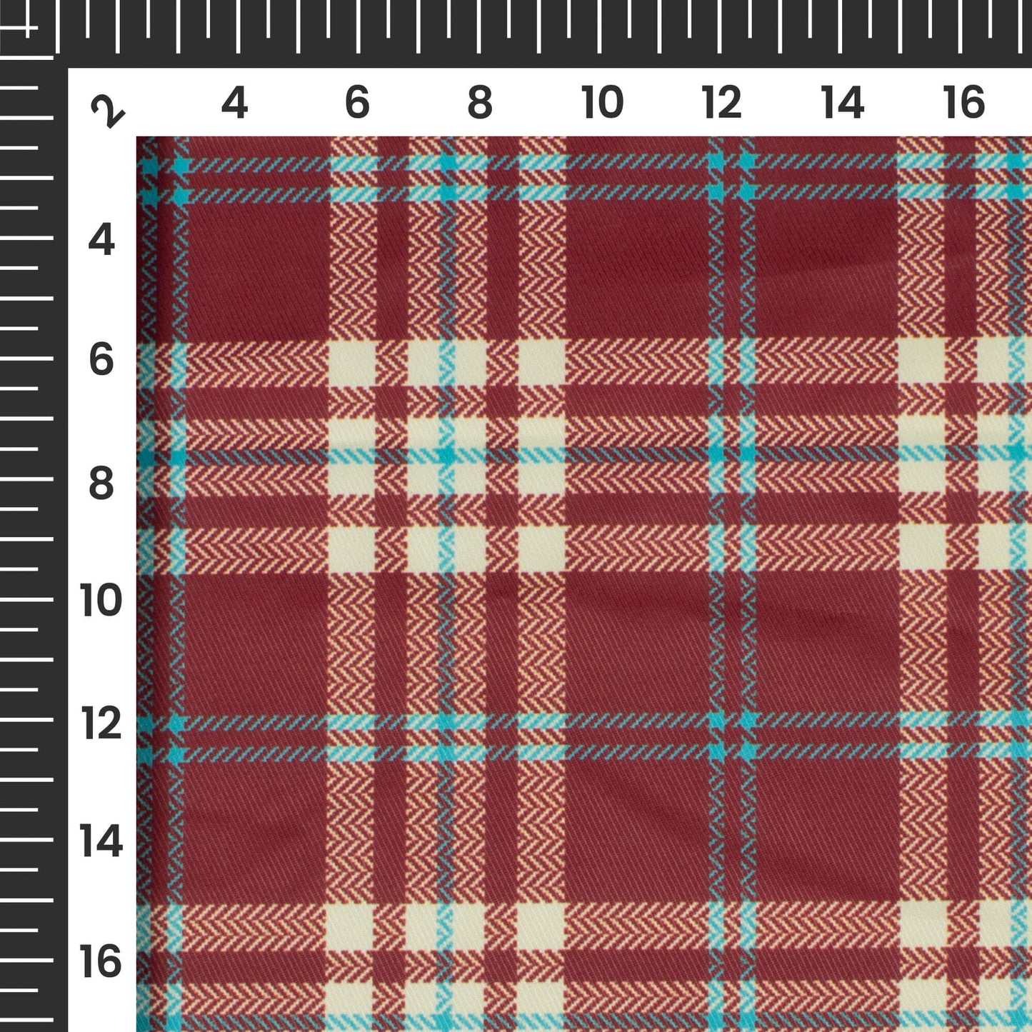 Maroon And Cream Checks Pattern Digital Print Twill Fabric (Width 56 Inches)