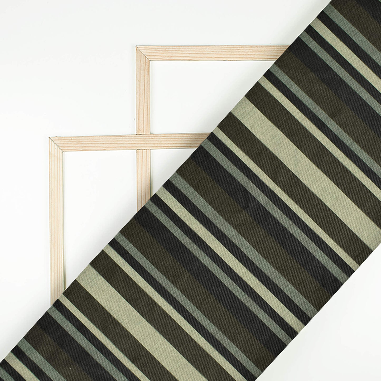 Green Stripes Pattern Digital Print Twill Fabric (Width 56 Inches)