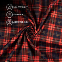 Navy Blue And Red Checks Pattern Digital Print Twill Fabric (Width 56 Inches)
