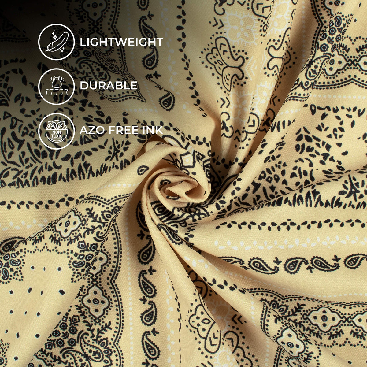 Cream And Beige Traditional Pattern Digital Print Twill Fabric (Width 56 Inches)