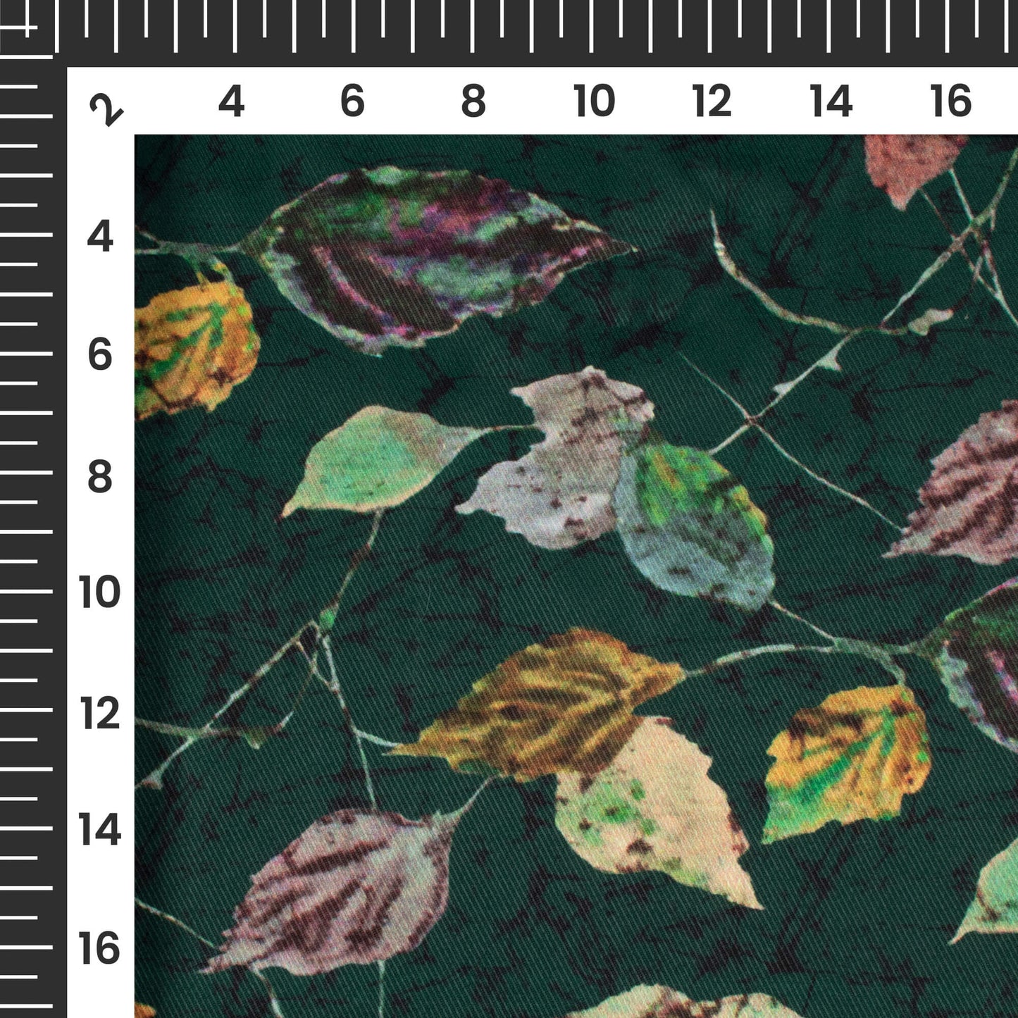 Forest Green And Cream Leaf Pattern Digital Print Twill Fabric (Width 56 Inches)