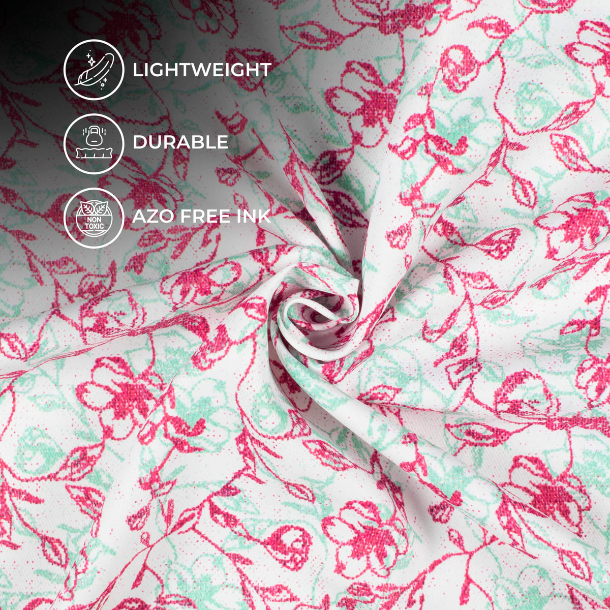 White And Dark Pink Floral Pattern Digital Print Twill Fabric (Width 56 Inches)