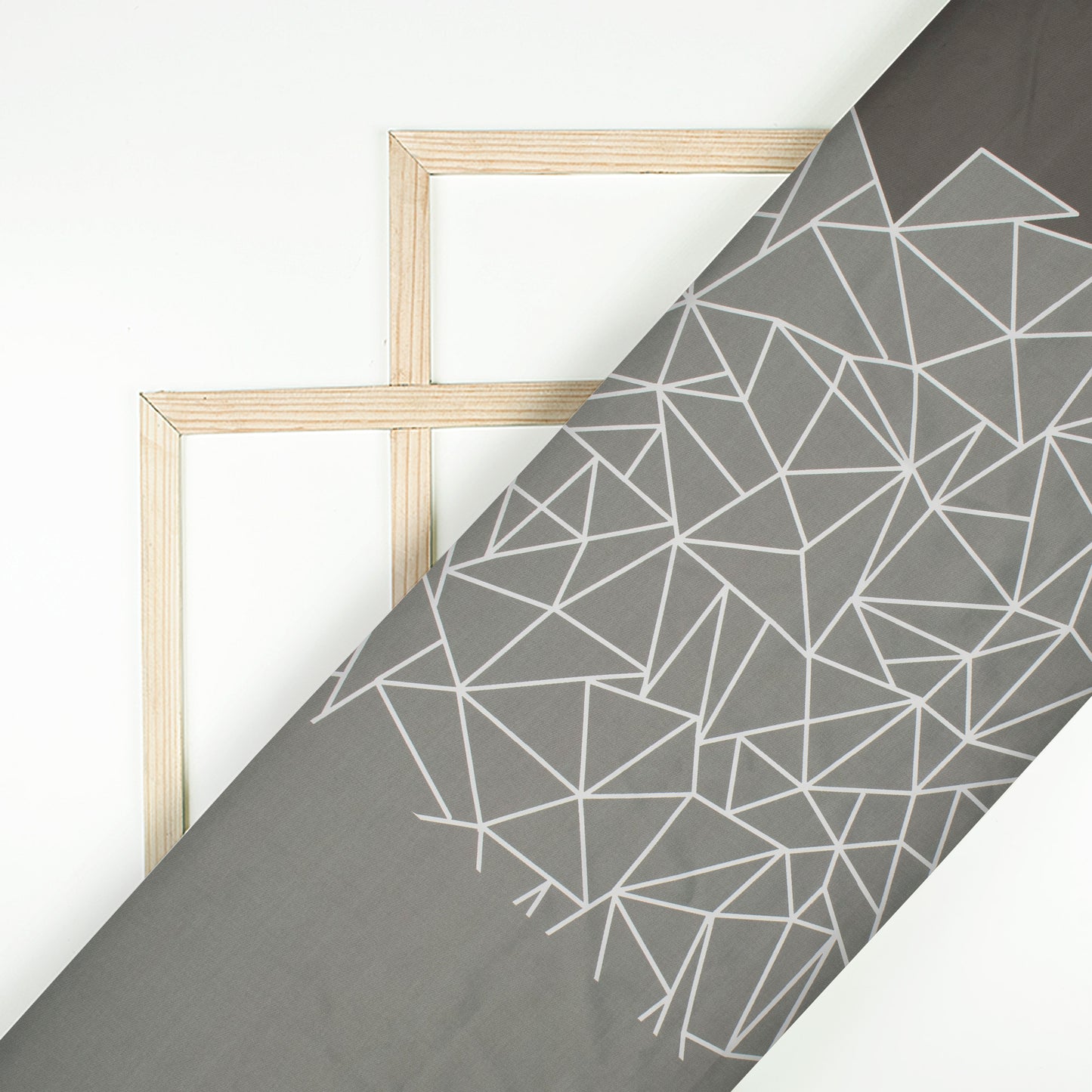 Grey And White Geometric Pattern Digital Print Twill Fabric (Width 56 Inches)