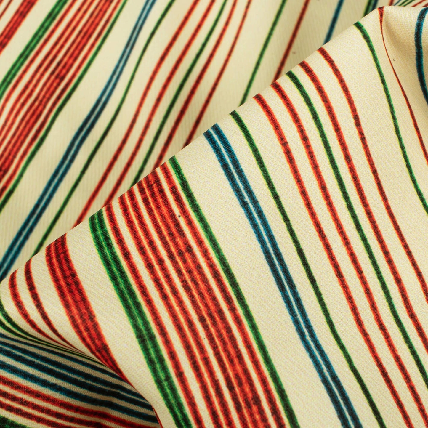 Cream And Sangria Red Stripes Pattern Digital Print Twill Fabric (Width 56 Inches)