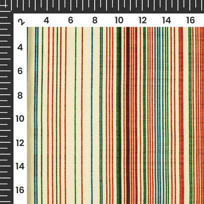 Cream And Sangria Red Stripes Pattern Digital Print Twill Fabric (Width 56 Inches)