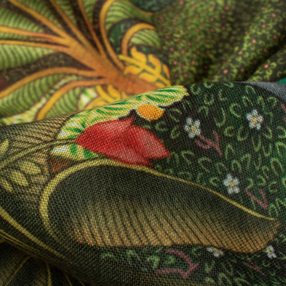 Forest Green And Ochre Orange Pichwaii Pattern Digital Print Poly Cambric Fabric