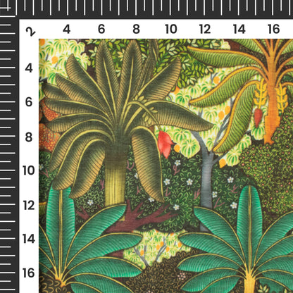 Forest Green And Ochre Orange Pichwaii Pattern Digital Print Poly Cambric Fabric