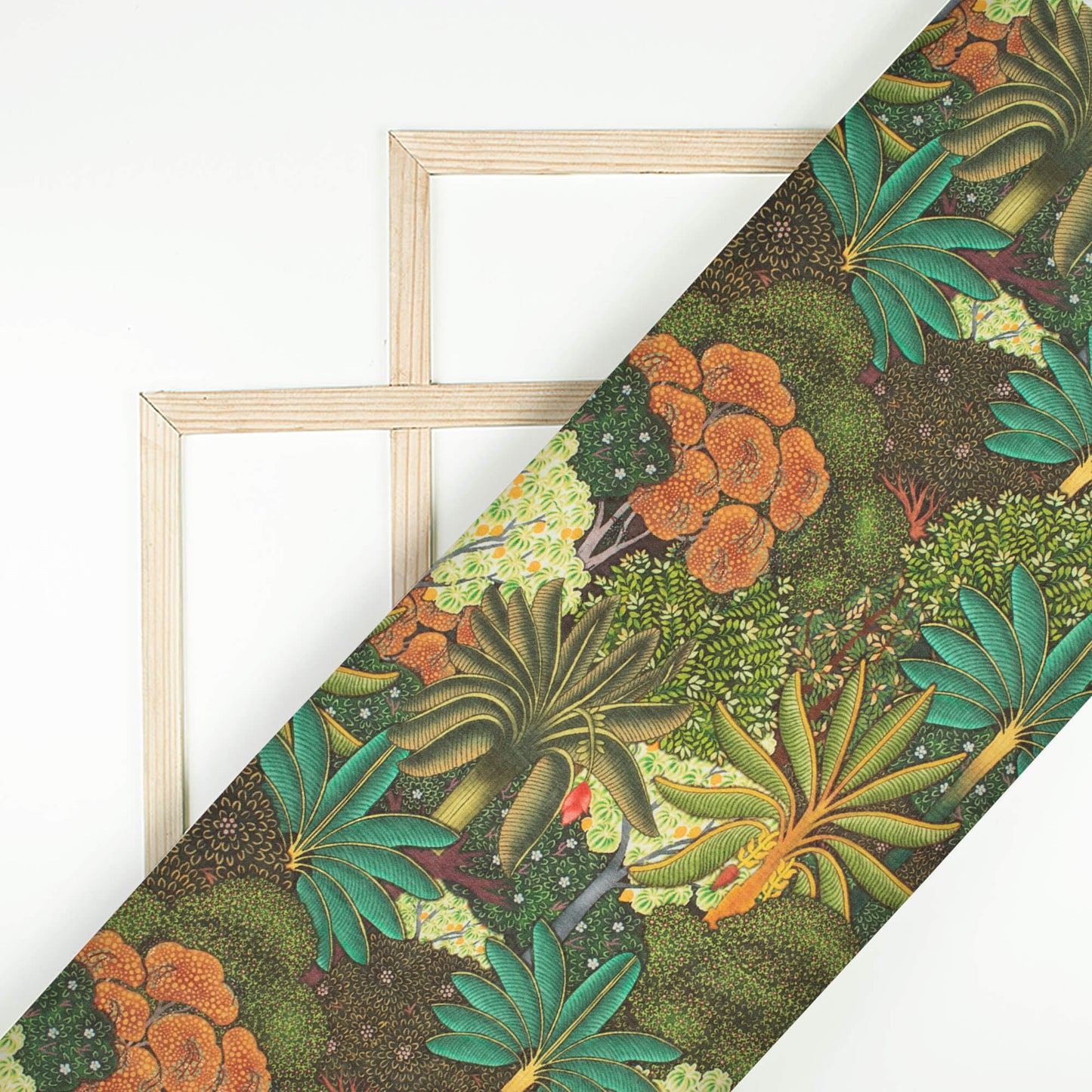 Forest Green And Ochre Orange Pichwaii Pattern Digital Print Poly Cambric Fabric