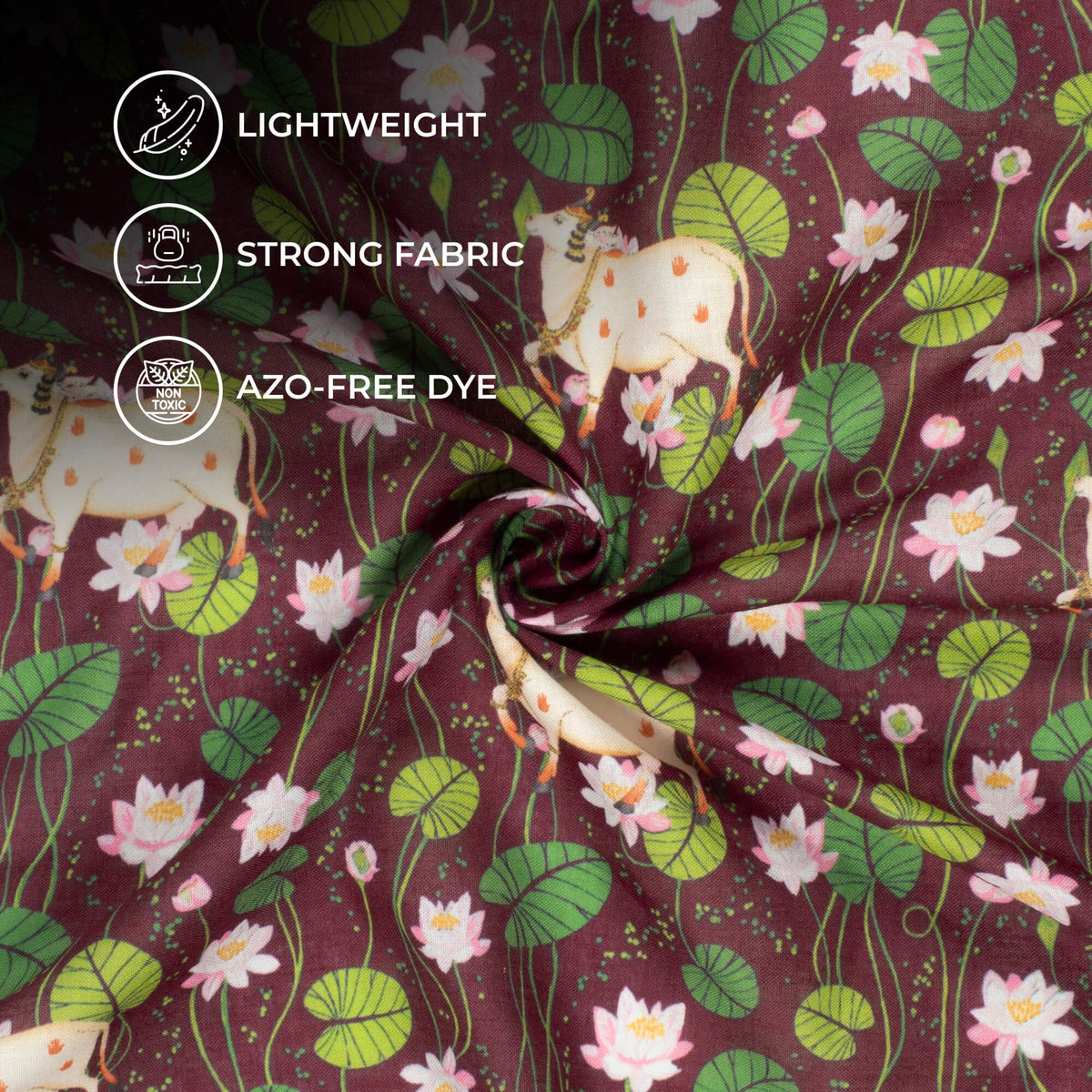 Sangria Purple And Green Pichwaii Pattern Digital Print Poly Cambric Fabric