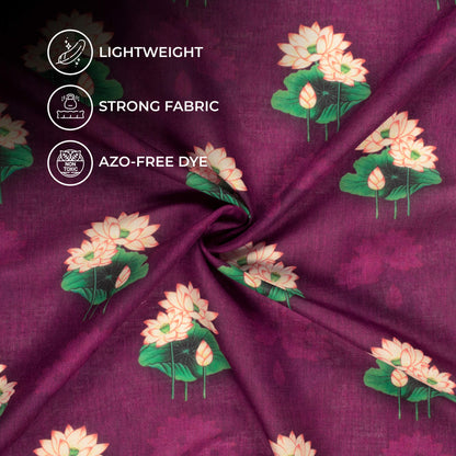 Magenta Purple And Coral Red Pichwaii Pattern Digital Print Poly Cambric Fabric