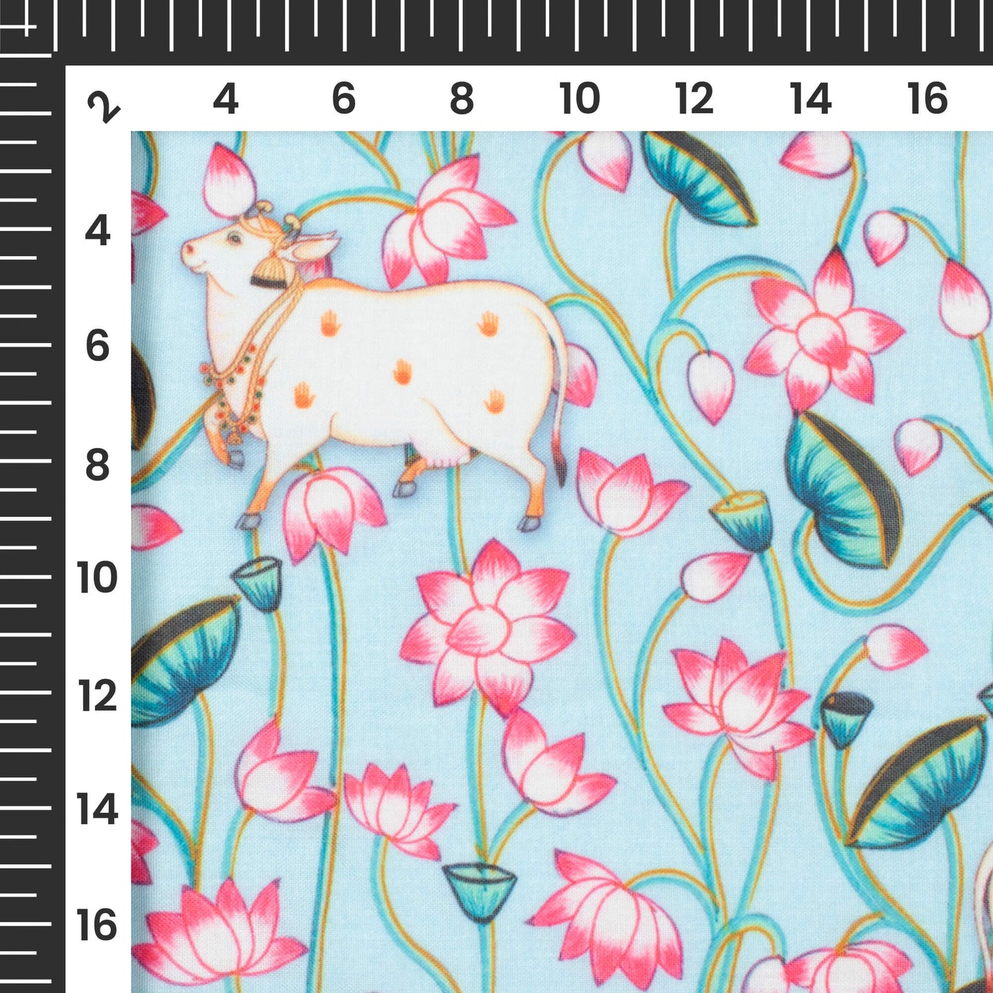 Light Blue And Taffy Pink Pichwaii Pattern Digital Print Poly Cambric Fabric