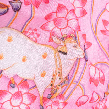 Pale Pink And Purple Pichwaii Pattern Digital Print Poly Cambric Fabric