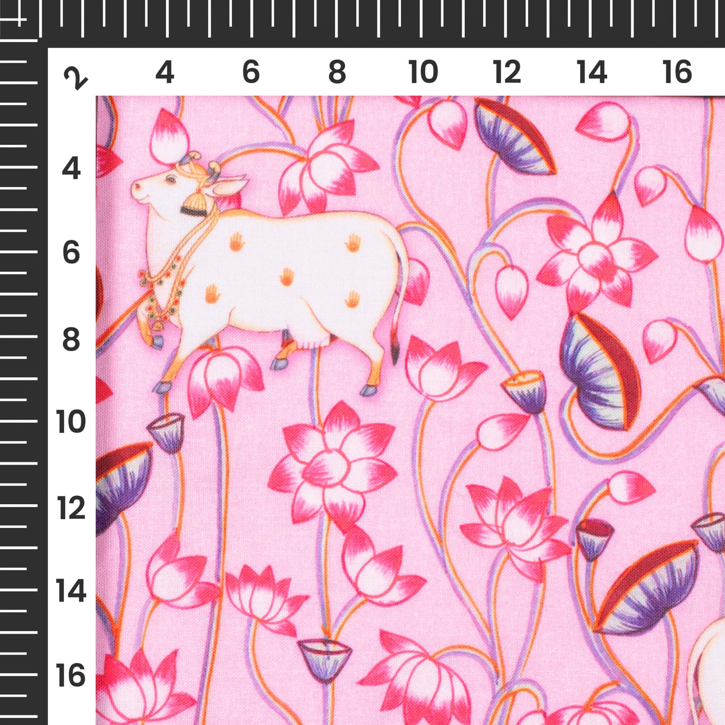 Pale Pink And Purple Pichwaii Pattern Digital Print Poly Cambric Fabric