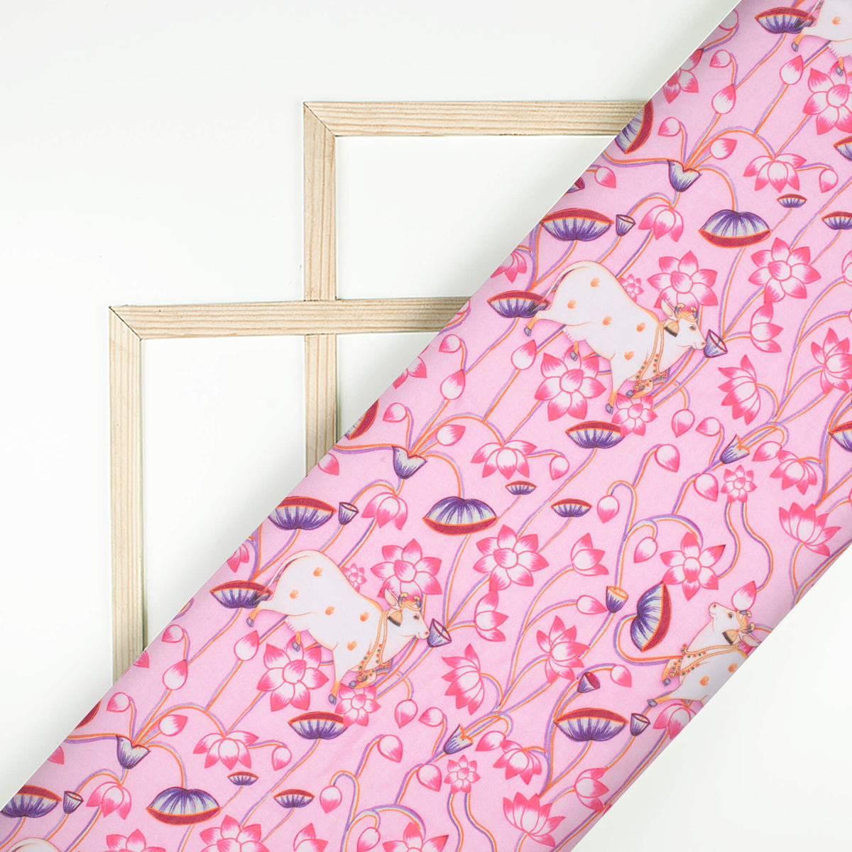 Pale Pink And Purple Pichwaii Pattern Digital Print Poly Cambric Fabric