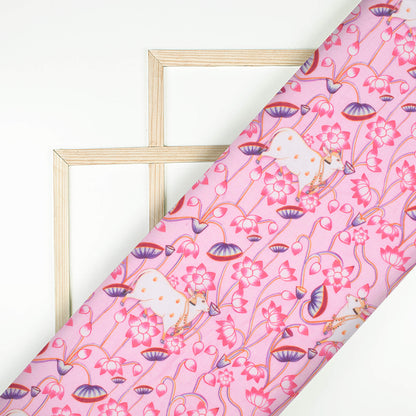 Pale Pink And Purple Pichwaii Pattern Digital Print Poly Cambric Fabric
