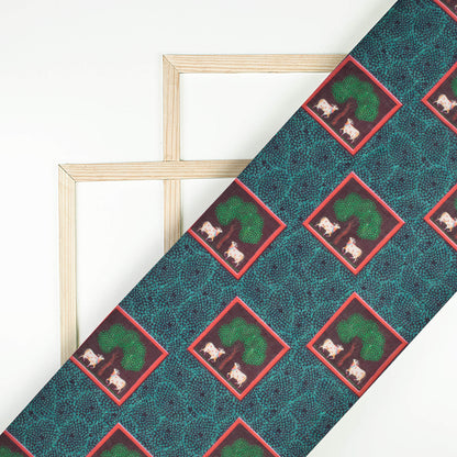 Nautical Blue And Green Pichwaii Pattern Digital Print Poly Cambric Fabric