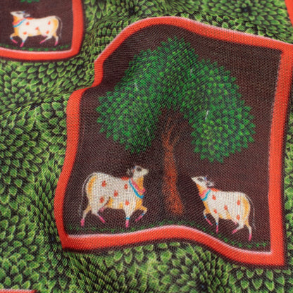 Fern Green Pichwaii Pattern Digital Print Poly Cambric Fabric