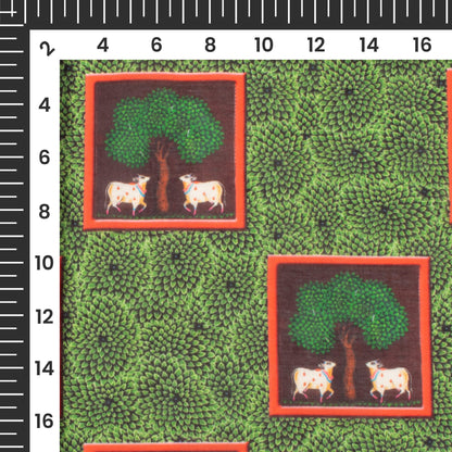 Fern Green Pichwaii Pattern Digital Print Poly Cambric Fabric