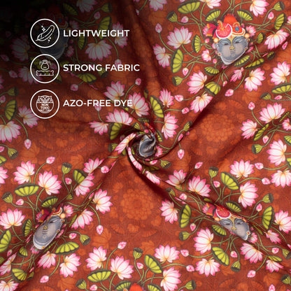 Brick Red And Taffy Pink Pichwaii Pattern Digital Print Poly Cambric Fabric