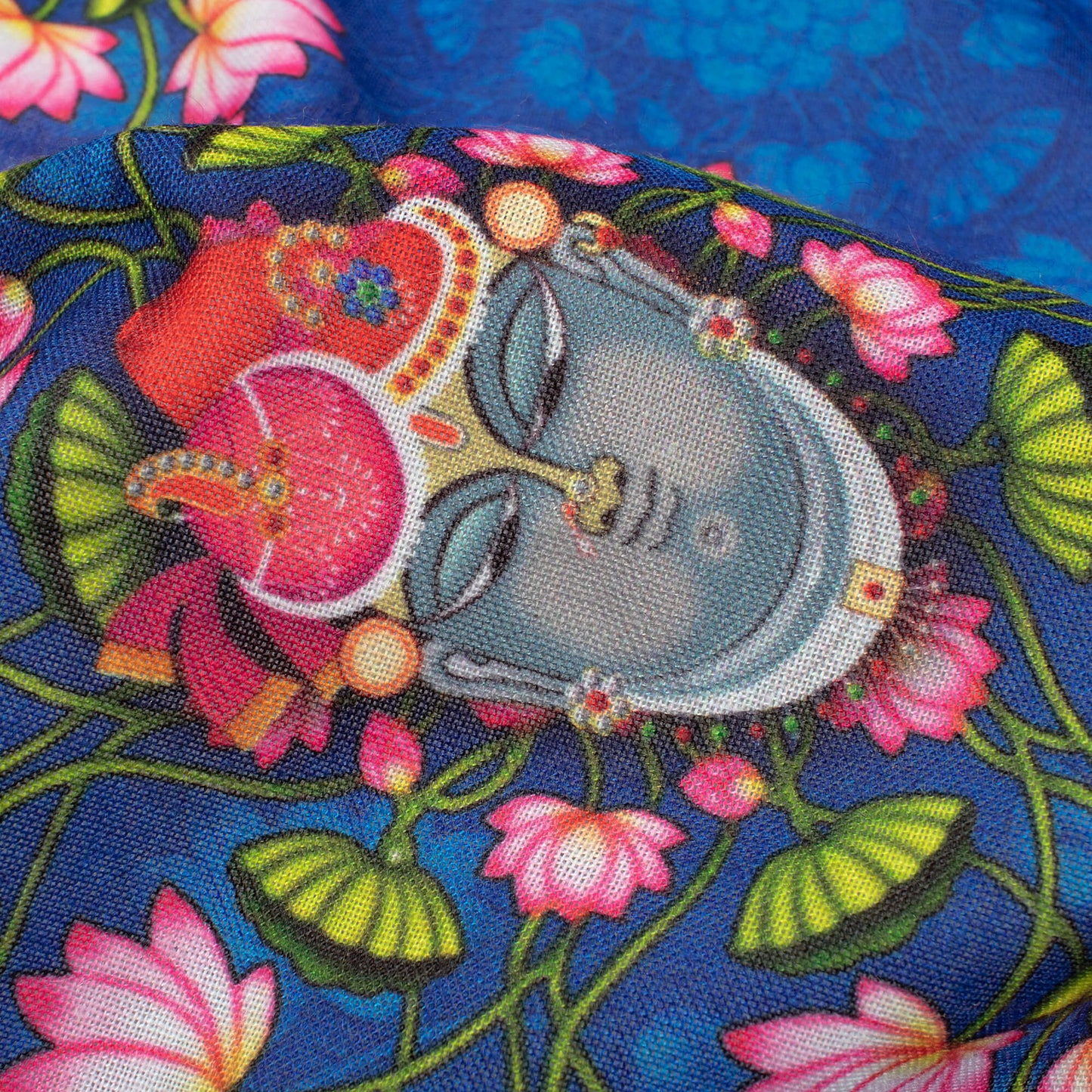 Dark Cerulean Blue And Taffy Pink Pichwaii Pattern Digital Print Poly Cambric Fabric